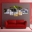 Ver imagem 3 de Quadro Decorativo Natureza Paisagem Cachoeira Rio Interiores Mosaico 5 Peças Com Moldura