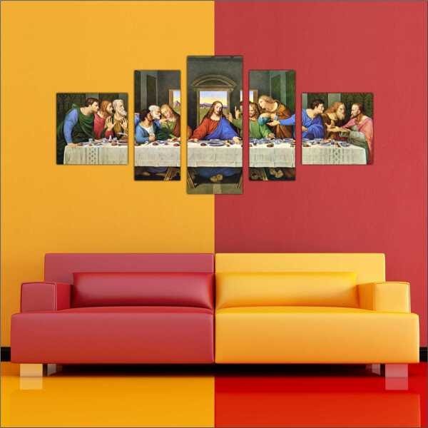 Quadro Decorativo Santa Ceia Jesus Apóstolos Religiosidade Salas Interiores 5 Peças Com Moldura - 3