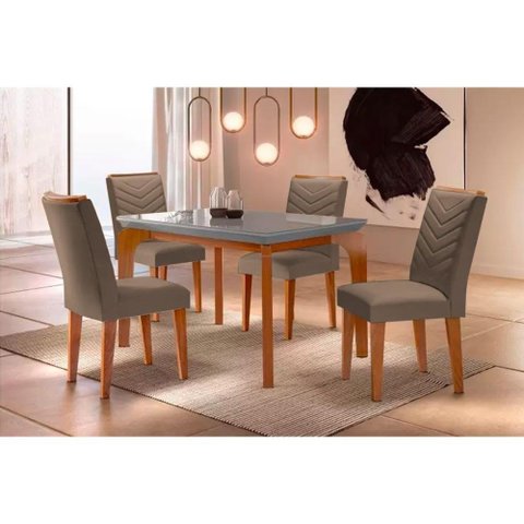 Sala de Jantar Completa Londrina 120cm + 4 Cadeiras Londrina Imbuia Chocolate Capuccino