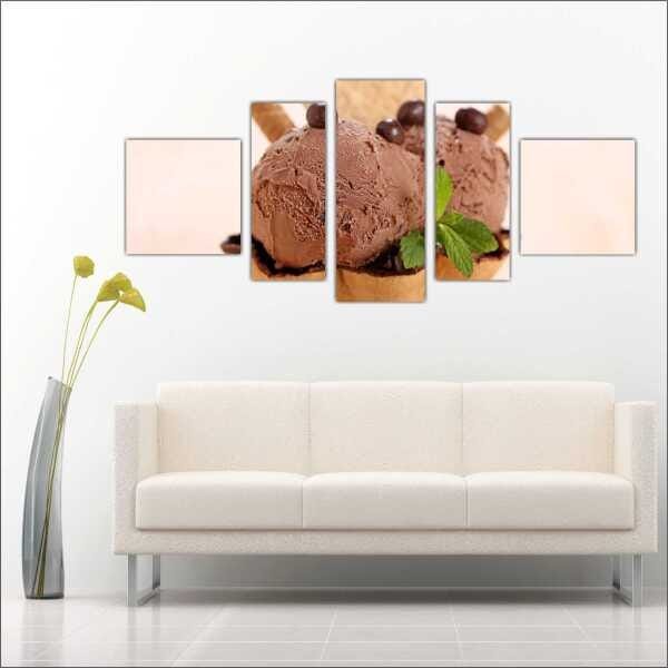 Quadro Decorativo Sorvete Sorveteria Gourmet Interiores Mosaico 5 Peças Com Moldura - 1