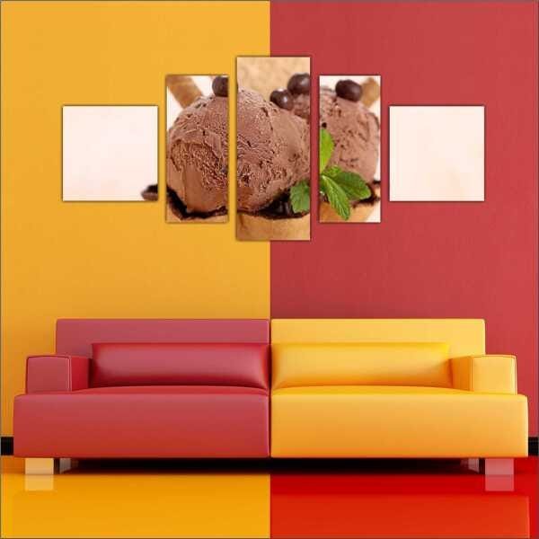 Quadro Decorativo Sorvete Sorveteria Gourmet Interiores Mosaico 5 Peças Com Moldura - 4