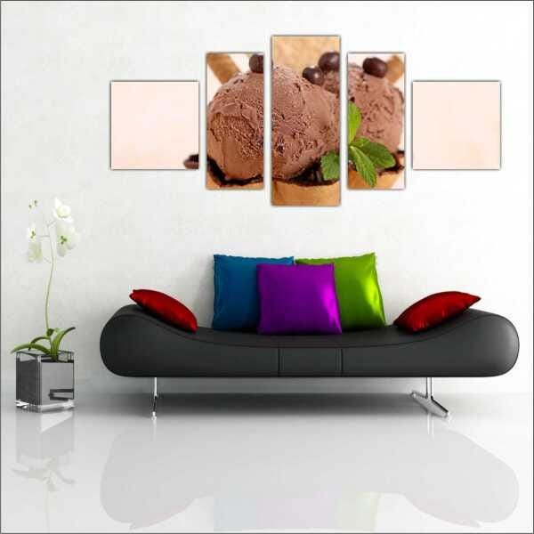 Quadro Decorativo Sorvete Sorveteria Gourmet Interiores Mosaico 5 Peças Com Moldura - 3