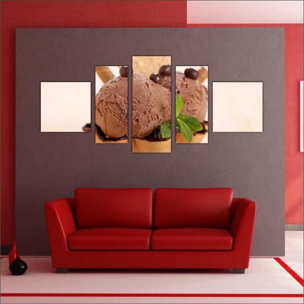 Quadro Decorativo Sorvete Sorveteria Gourmet Interiores Mosaico 5 Peças Com Moldura - 2