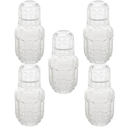 Kit 5 Moringas Garrafa de Vidro 500ml com Copo 145ml Lyor Sortidas Bar Restaurante Pub