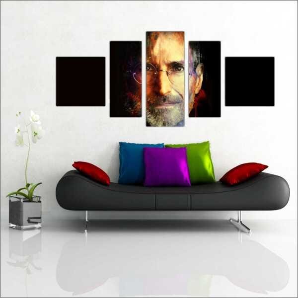 Quadro Decorativo Steve Jobs Informática Salas Interiores Mosaico 5 Peças Com Moldura - 1