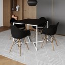 Ver imagem 1 de Mesa Jantar Industrial Quadrada 90cm Preta Base V Ferro Branco 4 Poltronas Eames Eiffel Pretas Madei