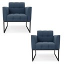 Ver imagem 1 de Kit 2 Poltronas Elisa Suede Azul Marinho Base Metálica Industrial Preto - D'Rossi