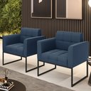 Ver imagem 2 de Kit 2 Poltronas Elisa Suede Azul Marinho Base Metálica Industrial Preto - D'Rossi
