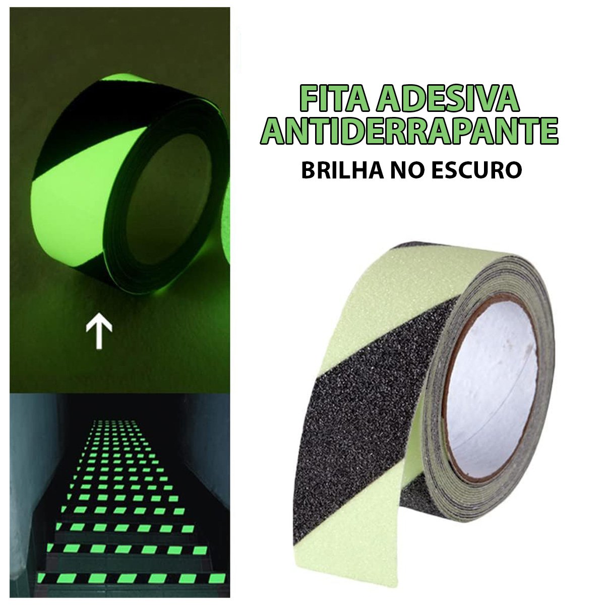 Fita Antiderrapante Fluorescente 5 Metros Adesiva Brilha no Escuro ...