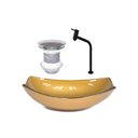 Ver imagem 1 de CUBA DE VIDRO OVAL CHANFRADA 46CM DOURADO REAL + VALVULA + TORNEIRA METAL PRETA