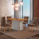 Ver imagem 1 de Mesa de Jantar Diane 120cm Tampo MDF Lam 4 Cadeiras Safira Moderna Veludo Marrom Naturalle Off White