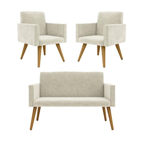 Kit Namoradeira + 2 Poltronas Decorativas Sala Oferta - Balaqui Decor