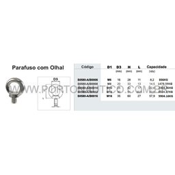 Parafuso Olhal Macho em Inox 316 Rosca M10 Argola Reforçada - 3