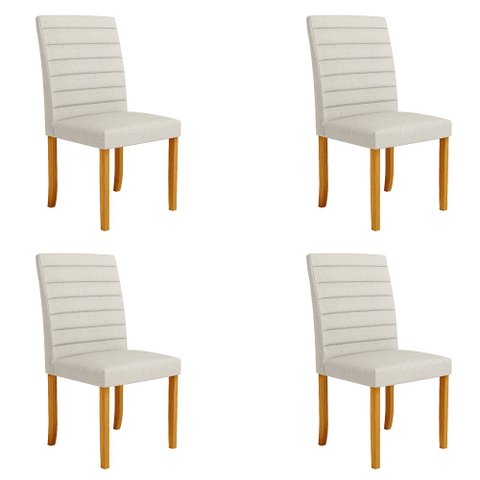 Kit 4 Cadeiras de Sala de Jantar Estofadas Veiga Madeira Maciça Linho Off White G78 - Gran Belo Cade