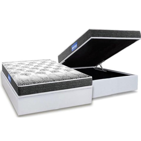 Cama Box Baú Casal: Colchão Espuma Probel D23 Guarda Costas Black + Base CRC Courano White(138x188