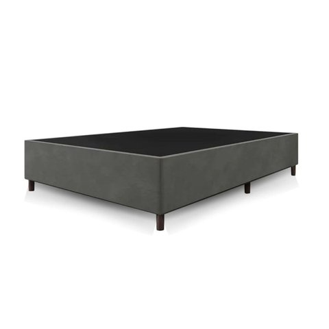 Box Base Blindado Suede- Casal Padrão 138x188x38 - Novo:cinza