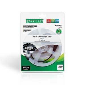 Fita Led 6W 30 LEDS/M 3M 12V Com Fonte IP20  6500K Taschibra