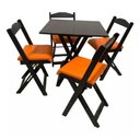 Ver imagem 2 de Kit 4 Conjuntos Mesa Dobrável 4 Lugares MDF Estofado Mel 70x70cm Móveis 4I