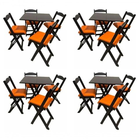 Kit 4 Conjuntos Mesa Dobrável 4 Lugares MDF Estofado Mel 70x70cm Móveis 4I