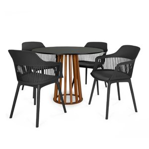 Conjunto Mesa de Jantar Redonda Talia Amadeirada Preta 100cm com 4 Cadeiras Estofadas Marcela -