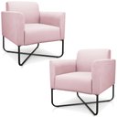 Ver imagem 1 de Kit 2 Poltronas Decorativas Isabella Base X Suede Rosa Bebê/Preto - Gran Belo
