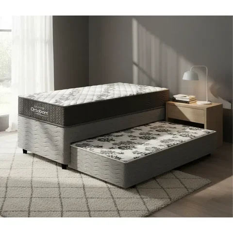 Cama Box com Colchão de Espuma D33 Ortobom Airtech 100 + Auxiliar de Molas Unique Solteiro 88cm