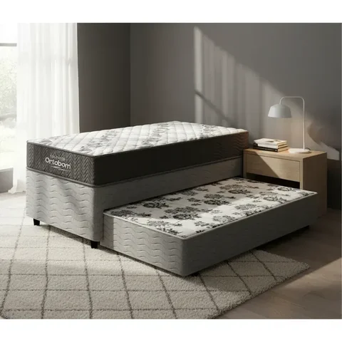 Cama Box com Colchão de Espuma D33 Ortobom Airtech 100 + Auxiliar de Molas Unique Solteiro 88cm
