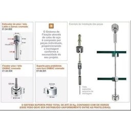KIT - 4 Esticador / 4 fixador / 4 flange / 5m cabo aço para prateleira suspensa - 3