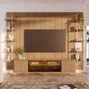 Ver imagem 1 de Estante para TV Home Theater 85" MDF 291cm 10 Prateleiras Vidro Reflecta LED Neon Float Carvalho