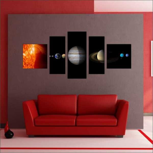 Quadro Decorativo Universo Planetas Galáxias Estrelas Cosmos Espaço Mosaico 5 Peças Com Moldura - 4