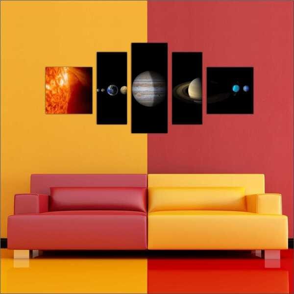 Quadro Decorativo Universo Planetas Galáxias Estrelas Cosmos Espaço Mosaico 5 Peças Com Moldura - 2