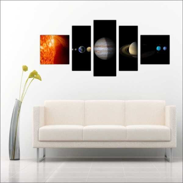 Quadro Decorativo Universo Planetas Galáxias Estrelas Cosmos Espaço Mosaico 5 Peças Com Moldura - 3