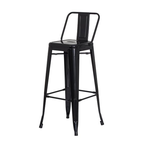 Banqueta Tolix Iron com Encosto Preto Brilhante Industrial Aço Cozinha Bar Bistrô Bancada