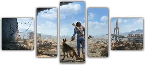 Quadro Decorativo Fallout Games Jogos Quartos Salas Interiores Mosaico 5 Peças Com Moldura - 1