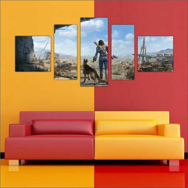 Quadro Decorativo Fallout Games Jogos Quartos Salas Interiores Mosaico 5 Peças Com Moldura - 3
