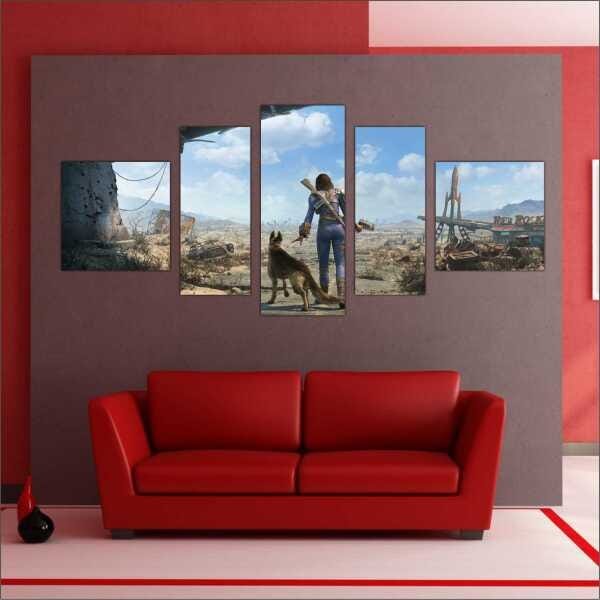 Quadro Decorativo Fallout Games Jogos Quartos Salas Interiores Mosaico 5 Peças Com Moldura - 4