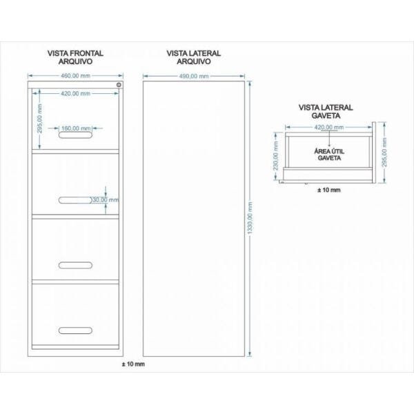 Arquivo de Aço 4 Gavetas Cinza - Ultra Móveis - 3