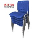 Ver imagem 2 de Cadeira Empilhável Plástica Azul Anatômica Base Prata 5 Unidades - Ultra Móveis