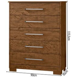 Cômoda 100% MDF 5 Gavetas Sofia Castanho - 4