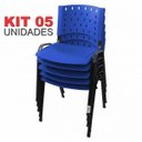Ver imagem 2 de Cadeira Empilhável Plástica Azul 5 Unidades - Ultra Móveis