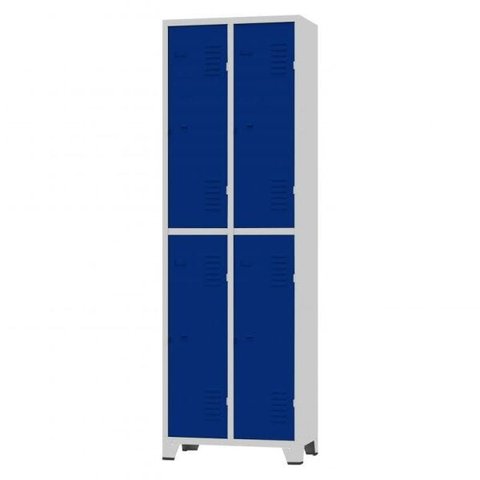 Roupeiro de Aço 4 Portas Grandes Cinza com Azul - Ultra Móveis