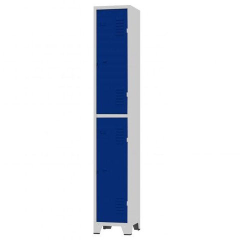 Roupeiro de Aço 2 Portas Grandes Cinza com Azul - Ultra Móveis