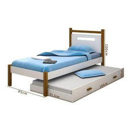 Cama solteiro com auxiliar + 2 colchões e pés em madeira maciça Eloá branco e mel - 4