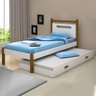 Cama solteiro com auxiliar + 2 colchões e pés em madeira maciça Eloá branco e mel - 2
