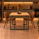 Ver imagem 3 de Mesa de Jantar Reforçada Industrial 80x90cm Tampo Bege Pés Verde