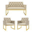Ver imagem 2 de Kit Namoradeira Moderna + 2 Poltronas Decorativas Bege