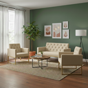 Ver imagem 1 de Kit Namoradeira Moderna + 2 Poltronas Decorativas Bege