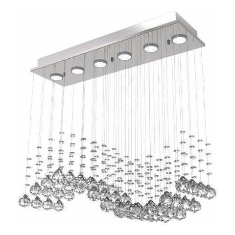 Lustre de Cristal Legitimo Onda 62X19cm Sala de Estar Mesa Jantar Living L304 - 50 cm - Inox espelha