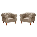 Ver imagem 1 de Kit 2 Poltronas Chesterfield Elisabeth Capitonê SALA/RECEPÇÃO/BARBEARIA Suede Bege