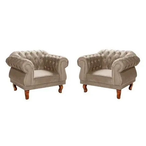 Kit 2 Poltronas Chesterfield Elisabeth Capitonê SALA/RECEPÇÃO/BARBEARIA Suede Bege